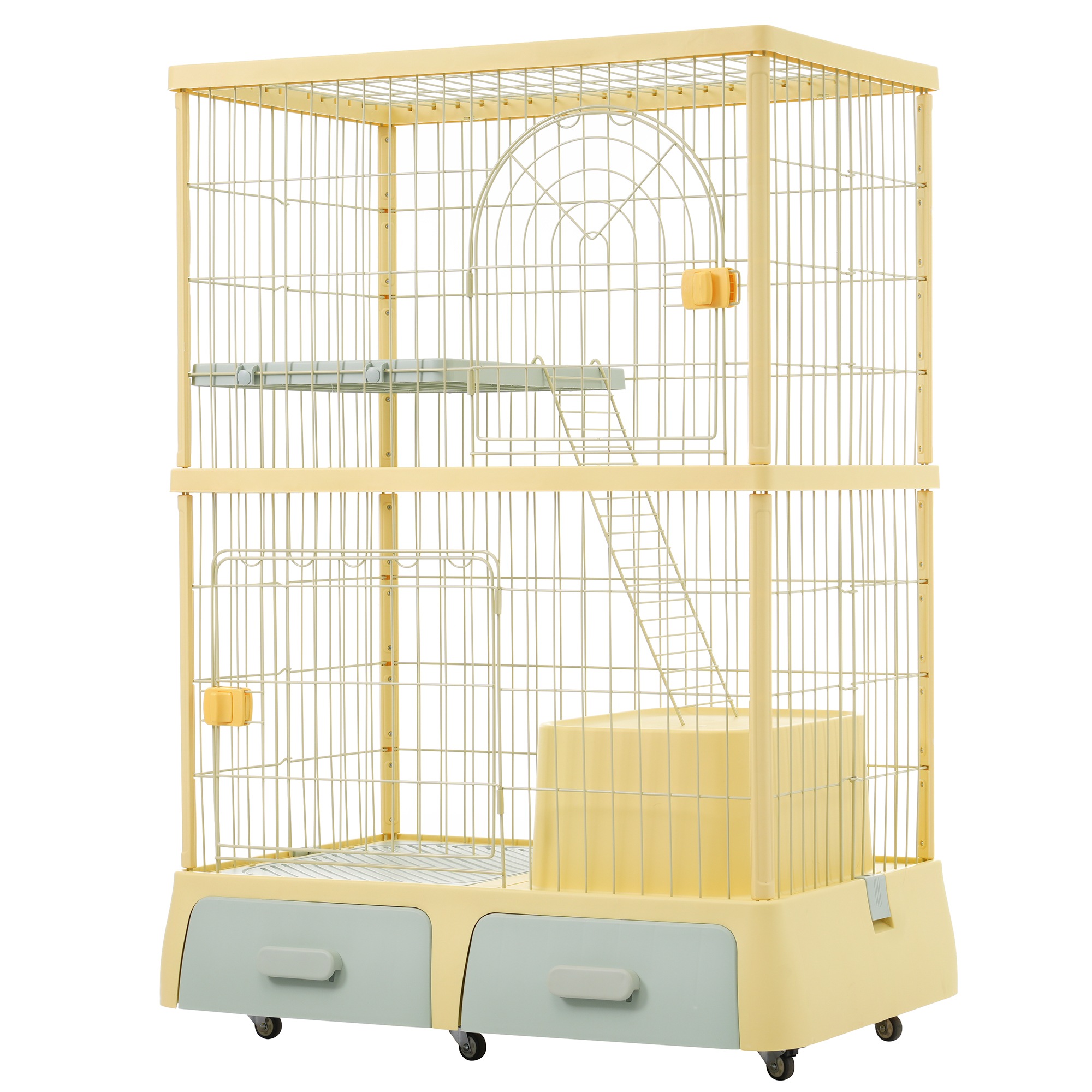 【安心保証】猫 掃除しやすいトレーケージ キャットケージ 2段 多頭飼い 引き出しトレー 組み立て簡単 猫ドア キャットハウス ペット ゲージ 猫 ゲージ 大型 キャスター付きネコ ハウス 留守番 保