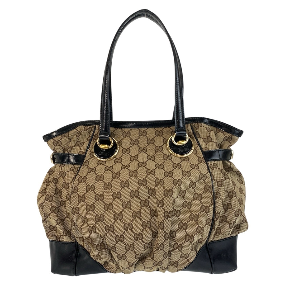 美品 ベージュ ブラック 黒 ゴールド金具 GGキャンバス/レザー 203529 トートバッグ ショルダーバッグ レディース 503547