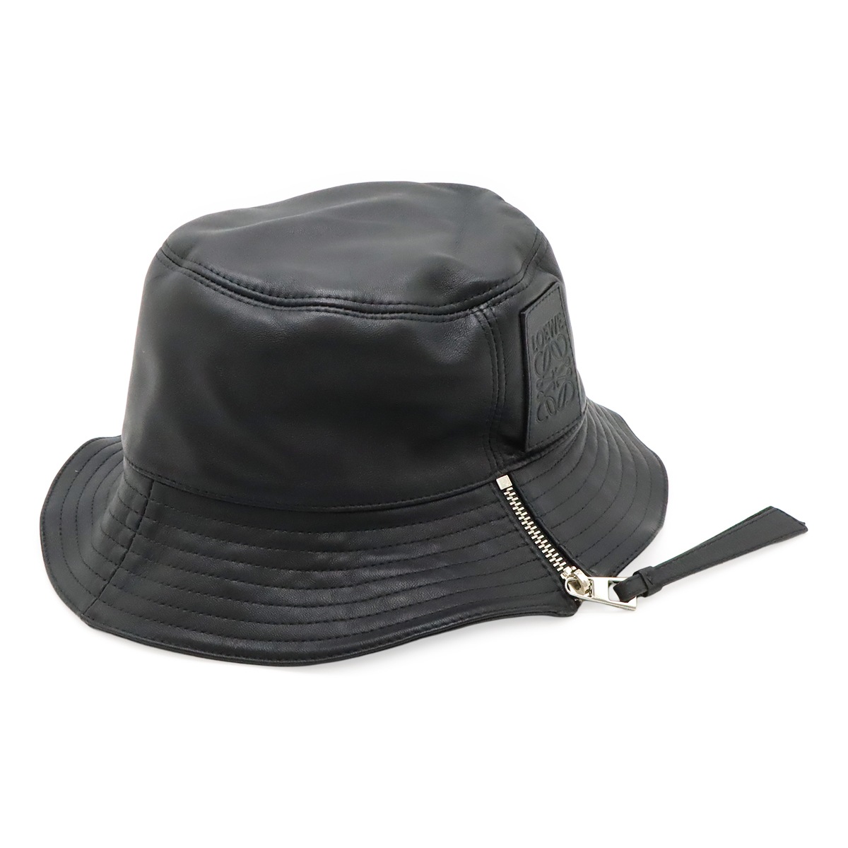 FISHEMAN HAT フィッシャーマンハット アナグラム バケットハット 帽子 ジップ付き レザー ブラック 黒 #59 112.10.01