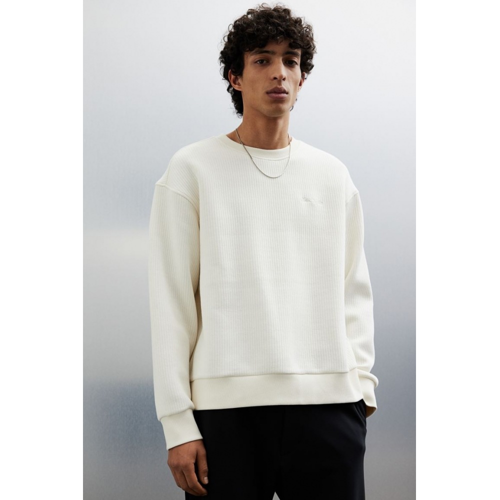 H&M リブ付きスウェットシャツルーズフィットクリーム