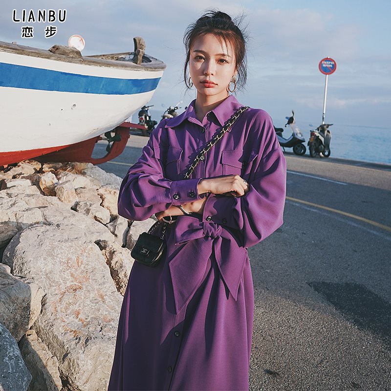 紫のワンピースの女性ロングスカートの復古冷風春服2022年新型足首フレンチの仙気森系スカート