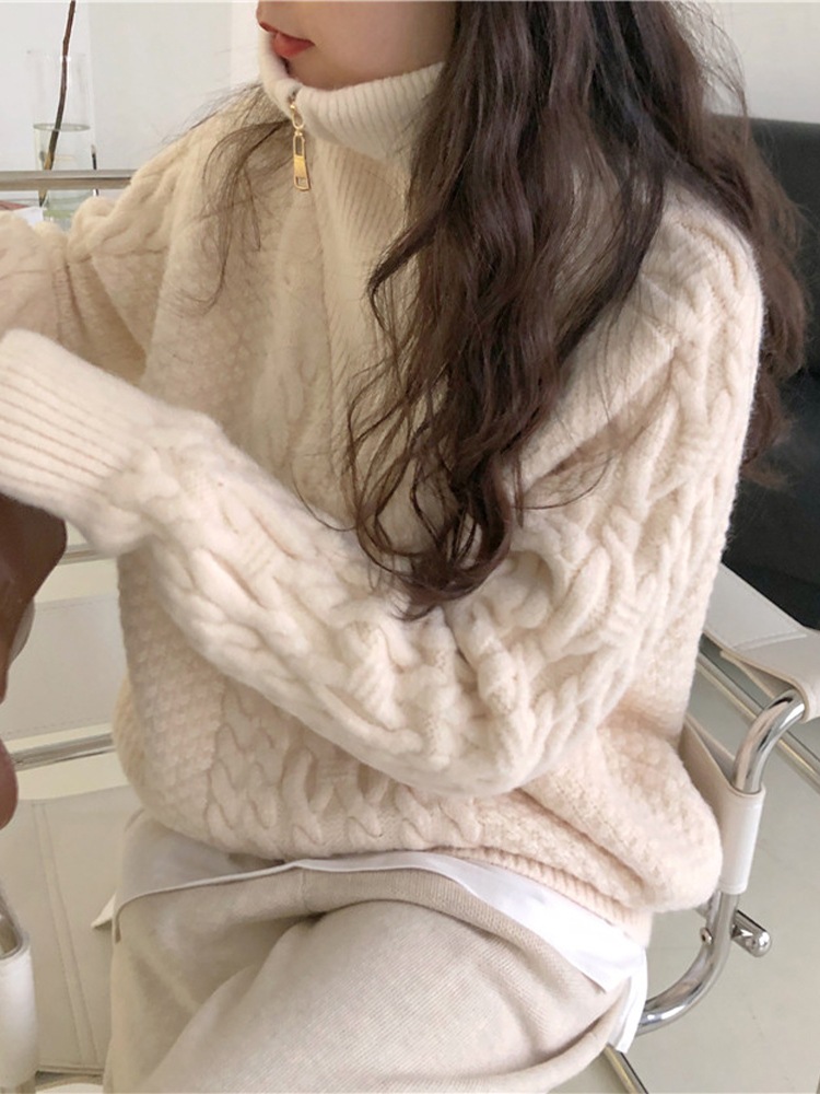韓国ハーフジップタートルネックブルージャンパー女性シーズン2023新しい優しい風の服