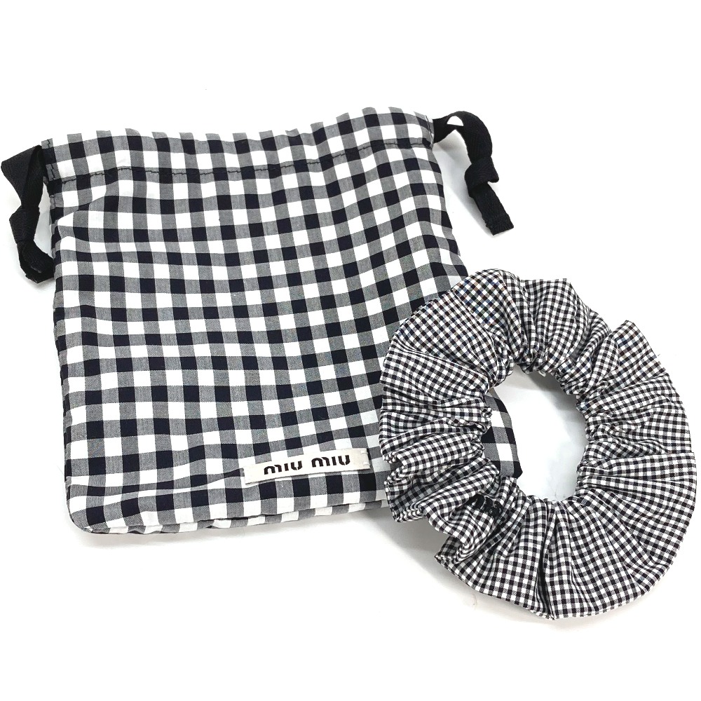 シュシュ チェック ヘアアクセサリー ヘアゴム ポーチ付き コットン ブラック 16,060円