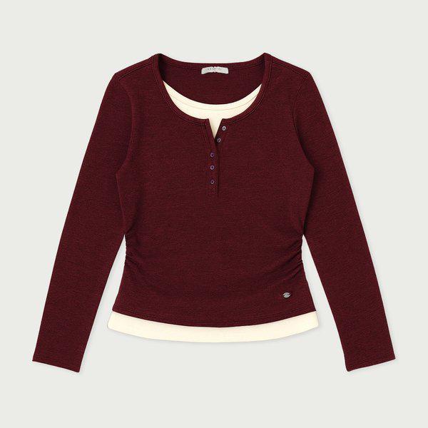 女性ウェールレイヤードボタンヘンリーネックTシャツ10560-131-207-12-490_us