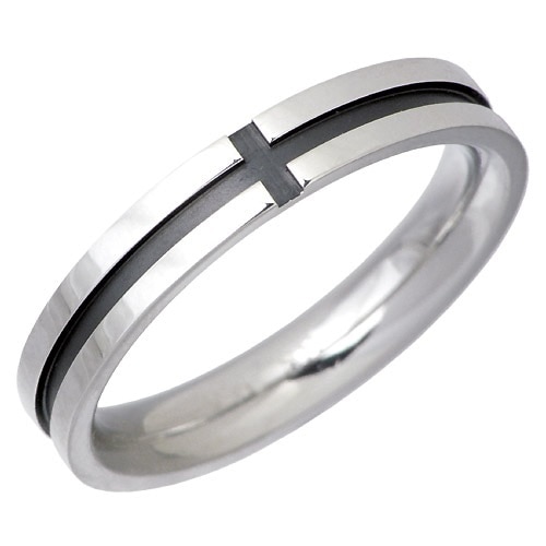 ヴィー vie ステンレス ブラッククロス リング 金属金属アレルギー対応