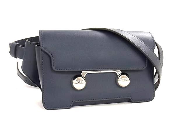 ボディバッグ トランカルー レザー - シルバー金具 ネイビー ボディーバッグ ウエストバッグ ワンショルダー ポーチ 鞄 メンズ レディース 2Way 上品 通勤通学【本物保証】