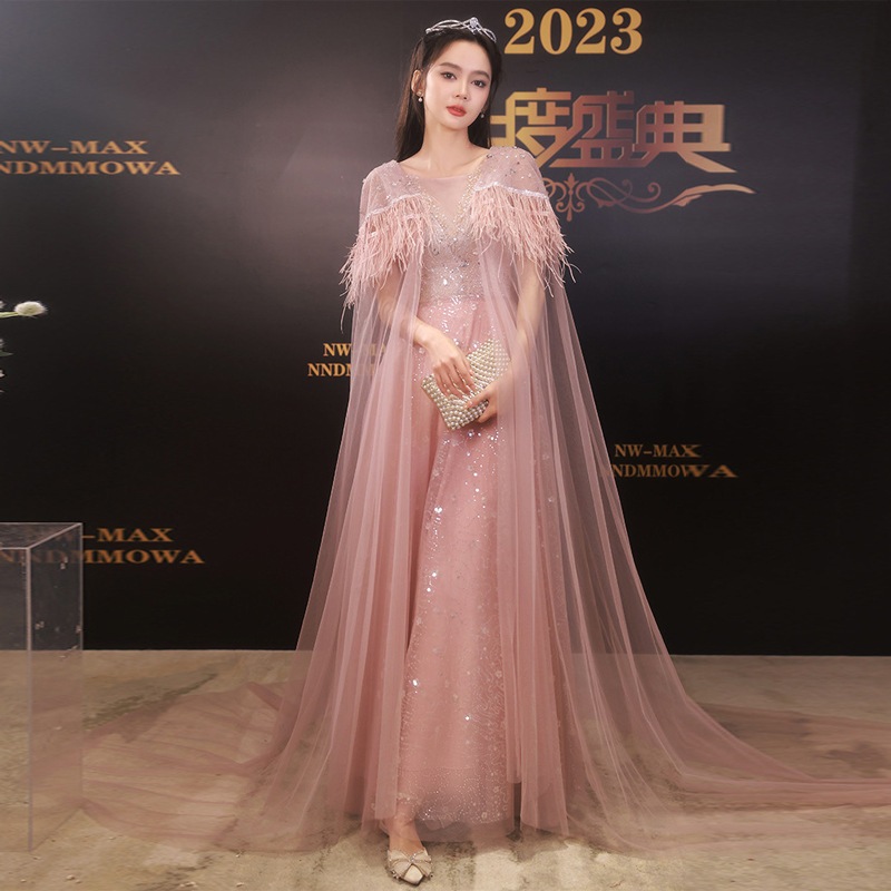 ピンクのイブニングドレス女性2024宴会気質ホスト芸術テストパフォーマンス感 6,300円