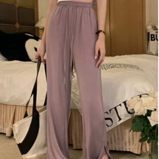 ボトムス パンツ デート ワイド スリット 個性的 パープル グレー ブラック ハイウエスト フリーサイズ 脚長効果 美脚 韓国 お洒落 主役級 存在感 無地 春 夏 秋 冬 オールシーズン ラフ