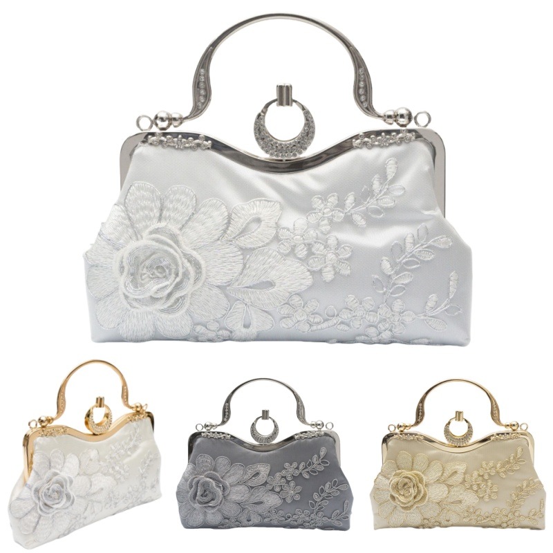 ハンドバッグ フラワー 刺繡 ハンドメイド バッグ クラッチバッグ 結婚式 パーティーバッグ 演奏