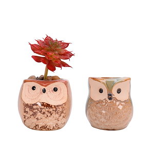 6 個 セット ミニ フクロウ 植木鉢 可愛い 陶器 おしゃれ スタンド 花瓶 室内 飾り 贈り物
