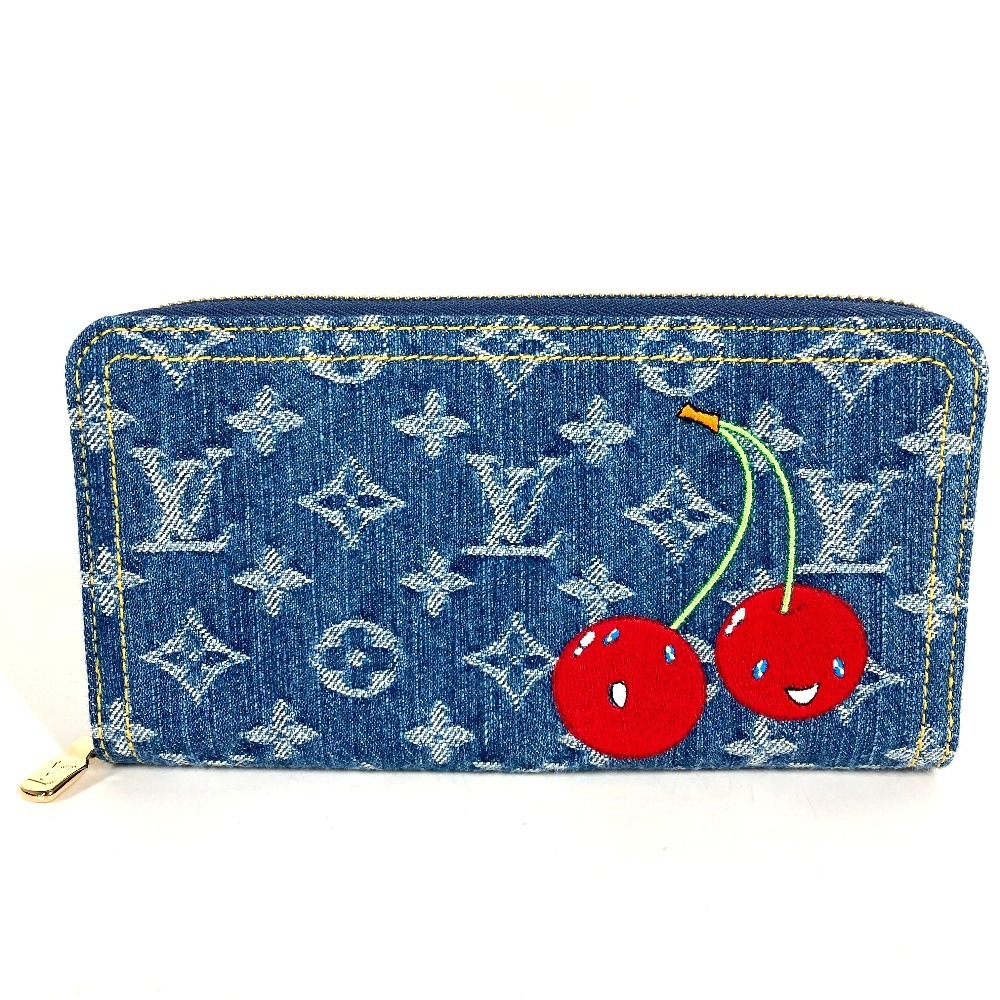 長財布 M23161 LV × TM ジッピー ウォレット 村上隆コラボ モノグラムデニム チェリー ロングウォレット ラウンドファスナー 財布 ブルー