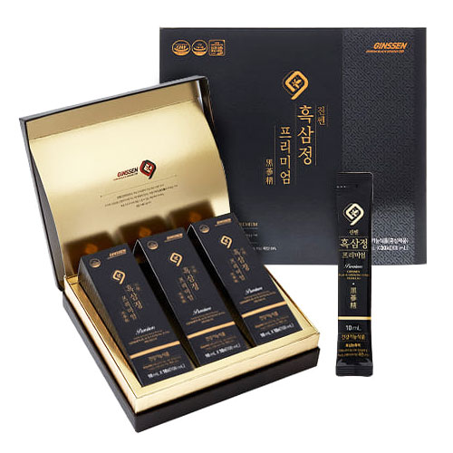 『大東高麗参』ジンセン (GINSSEN) 黒参精 プレミアムスティック(10ml x 30包) 黒参 6年根高麗人参 紅参エキス 6年根 高麗人参 サプリ サポニン 朝鮮人参 濃縮液 健康補