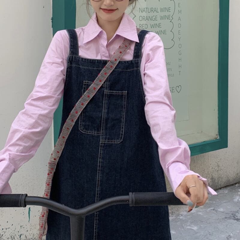 レディース ワンピース ジャンパースカート ひざ丈 デニム ラフ ゆったり 楽ちん 体系カバー