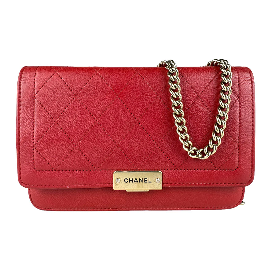 シャネル CHANEL チェーンウォレット レザー レッド レディース z9141