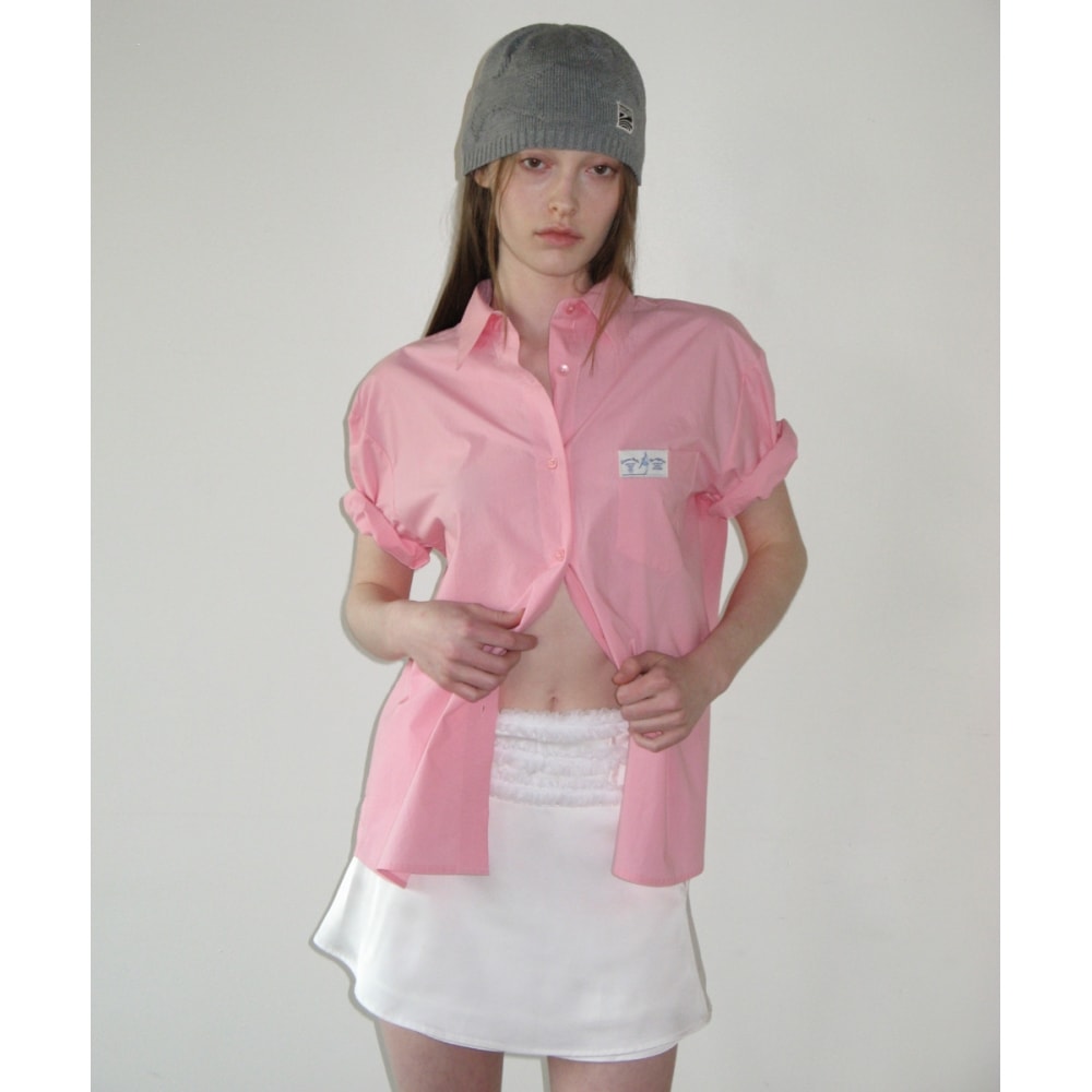 SINOON ハーフスリーブコットンシャツ (ピンク)
