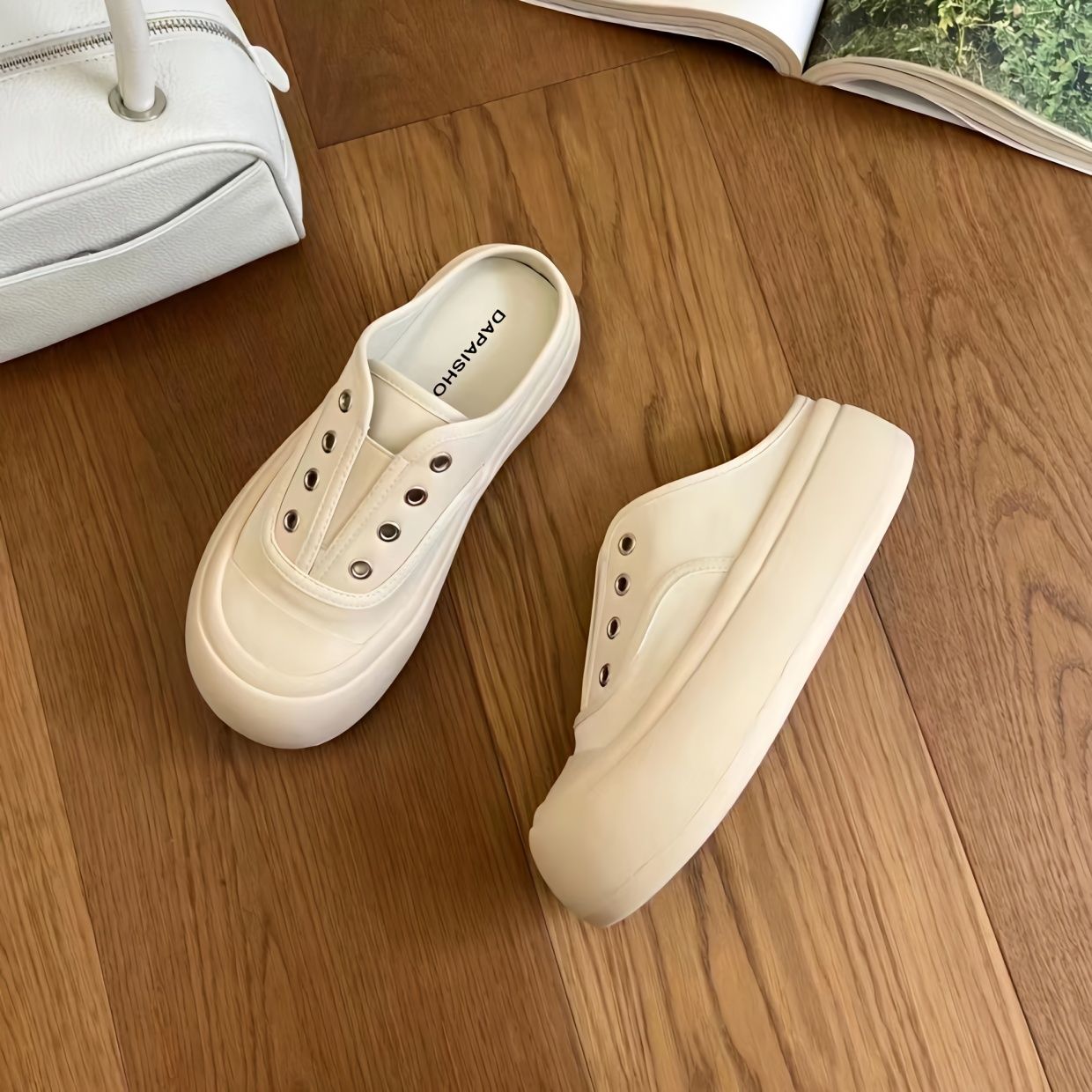 包頭セミスリッパレディースアウター23カジュアルドールヘッドキャンバスシューズマフィン厚底怠惰な靴 r n1001-マスタードグリーン r n1002- バターライス r n1003-タロ紫 r n1