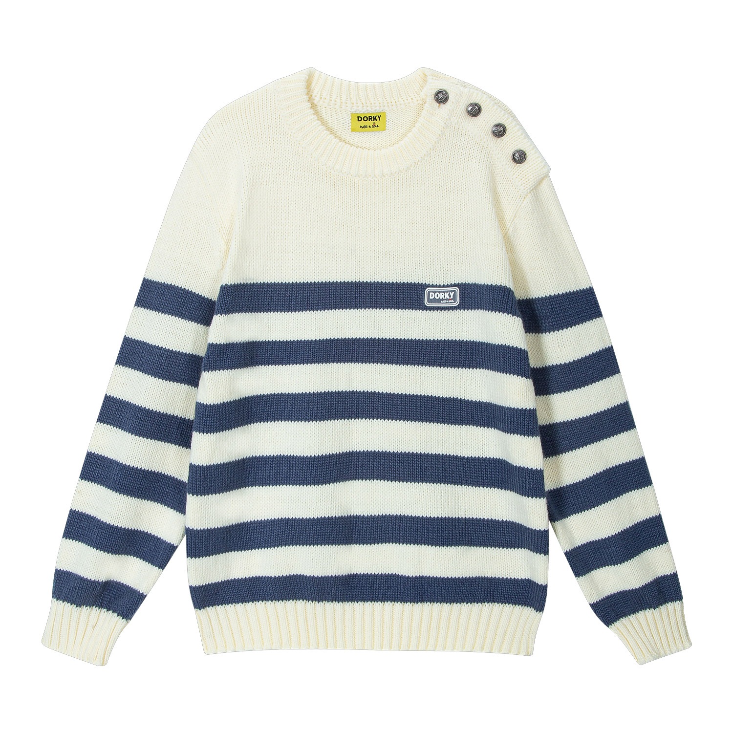STRIPE SHOULDER BUTTON SWEATER BLUEJEAN