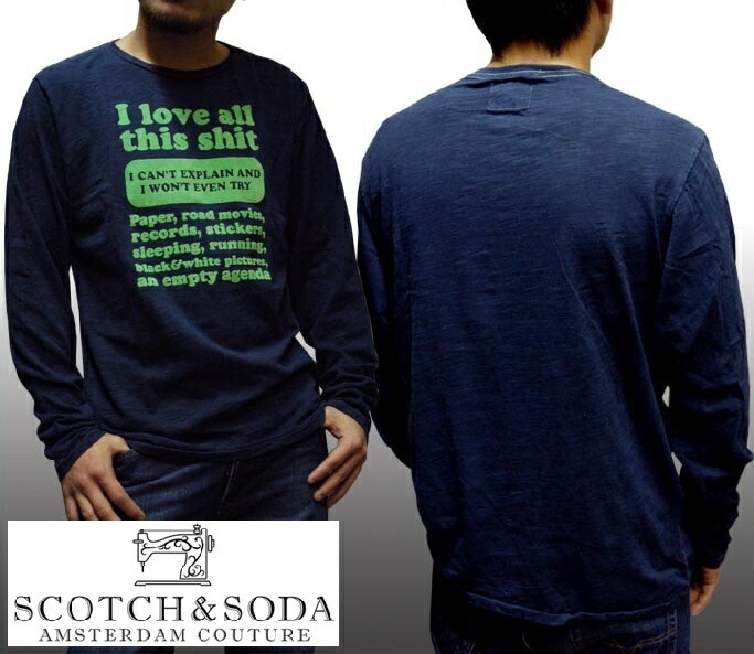 訳ありアウトレット スコッチ&ソーダ スコッチアンドソーダ メンズ Tシャツ 長袖 ロンT I LOVE SHIT ネイビー scotch&soda トップス カジュアル サファリ サーフ セレ