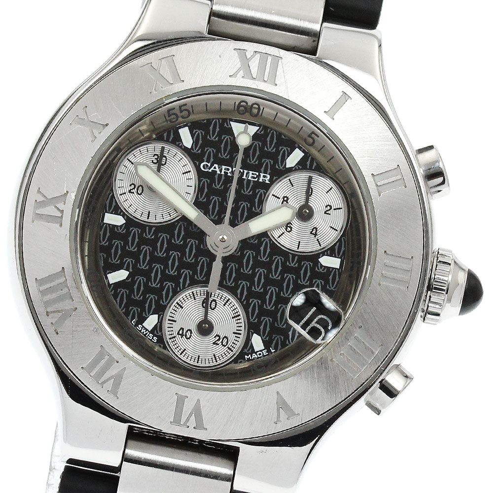 カルティエ CARTIER W10198U2 クロノスカフ デイト クォーツ レディース _896711【中古】