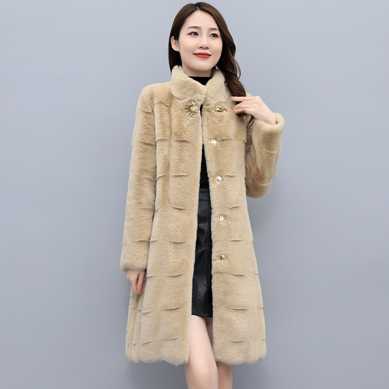 毛皮コート レディース 2024 秋冬新作 ヤングスタイル ミドル丈 イミテーションミンクファー襟 スリムファーコート