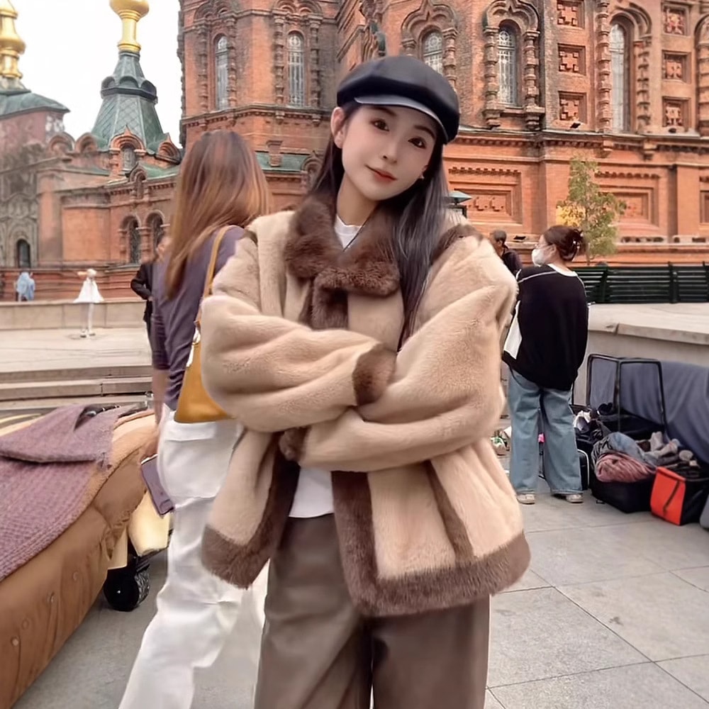 2024 冬の新ミンクベルベットコート女性のためのミンクショートスタンドカラー毛皮オールインワン環境に優しい毛皮のコート