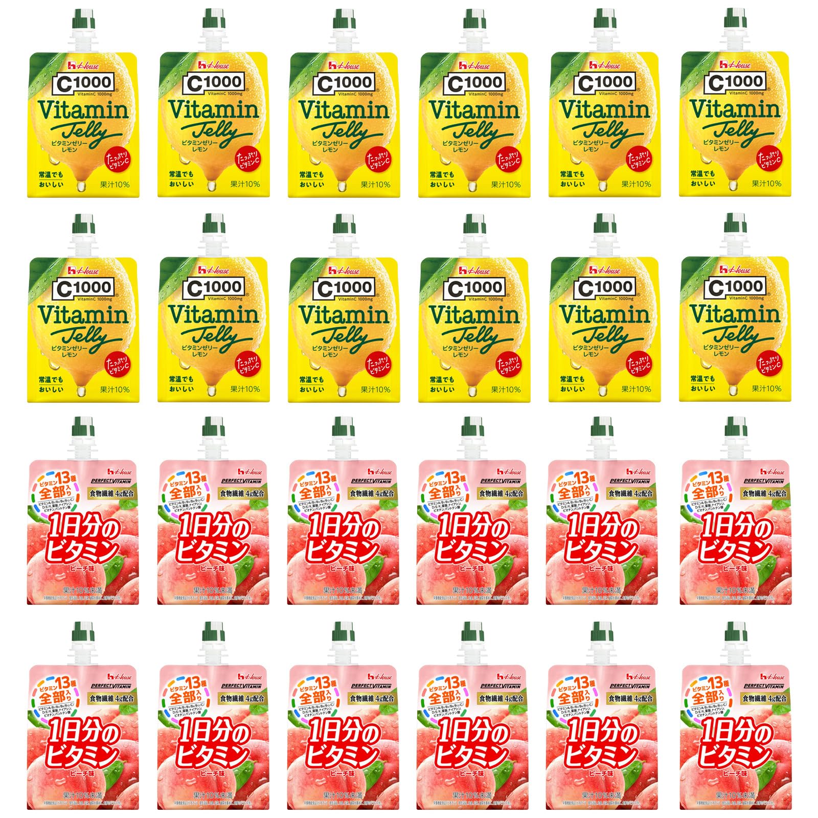 ハウスウェルネスフーズ ゼリー With セット (レモン×12袋ピーチ×12袋)各180g 計24袋【Amazon.co.jp限定】