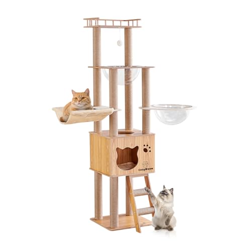 CozyMeow キャットタワー ハンモック 木製 スリムデザイン 大型猫用 老猫や肥満猫子猫向けキャットハウス 宇宙船型透明ボウル 多頭飼い 対応 組み立て簡単 安定性 多段階のステップ 省スペー 7,327円