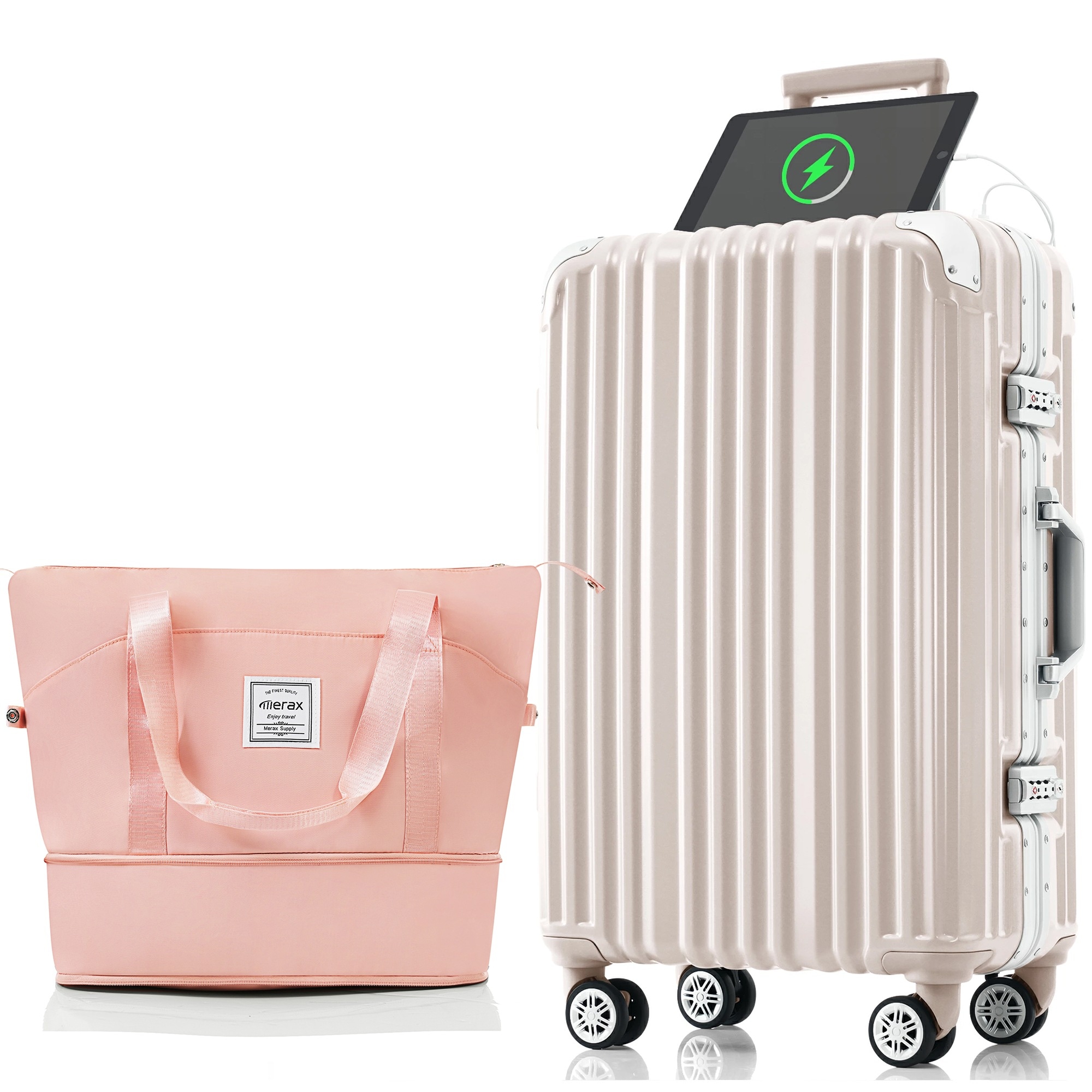 スーツケース Sサイズ アルミ ストッパー付き USBポートドリンクホルダー キャリーケース キャリーバッグ 1日~3日 小型 トートバッグ ハンドバッグ レディース バッグ 手提げ 軽量 大容量 軽