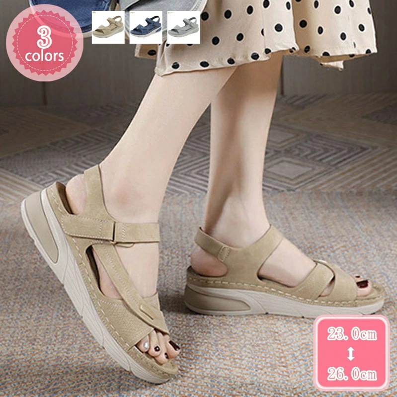 777円OFFクーポン クロスベルト ウェッジサンダル アンクルストラップ 厚底サンダル オープントゥ コンフォート ローヒール 走れる 痛くない ビーサン 涼しい 履き心地 疲れにくい ウェッジソー