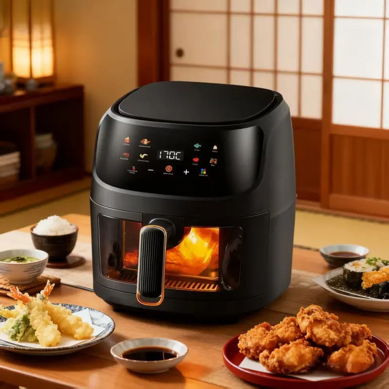 8L エアフライヤー LEDタッチ 360度高速熱風 オイルレス 静か 省エネ 窓付き 家庭用 マルチ機能 ノンスティック