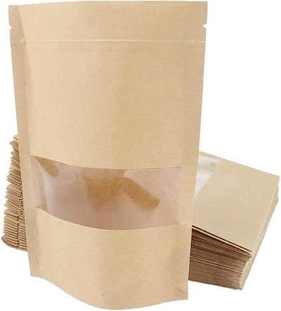 他サイト： 窓付き ジップ袋 紙袋 30枚セット クラフト紙 自立 チャック ジッパー 包装 18 x 26cm(ベージュ， 透明, 18 x 26cm)の商品画像