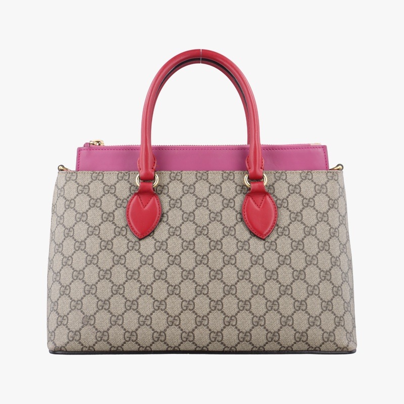 GGスプリームベージュ×ピンク×レッドPVCコーティングキャンバス409534E019602342中古