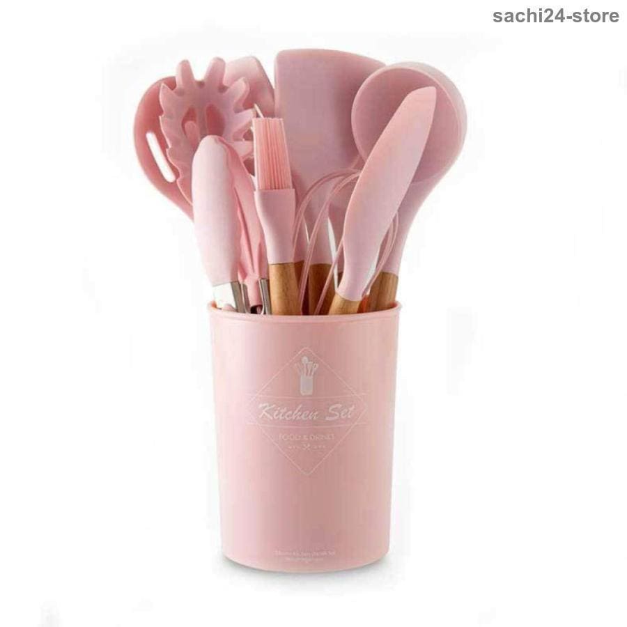 値下げ済み 3日以内に出荷 シリコンキッチン用品セット11点セット キッチン用品 ストレージバケット付き食器セット調理器具 セットキッチンツール-ピンク 2枚購入で150円OFF