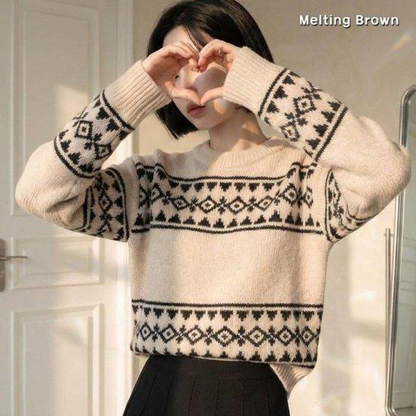 女性冬プルオーバーノルディックニット PR26