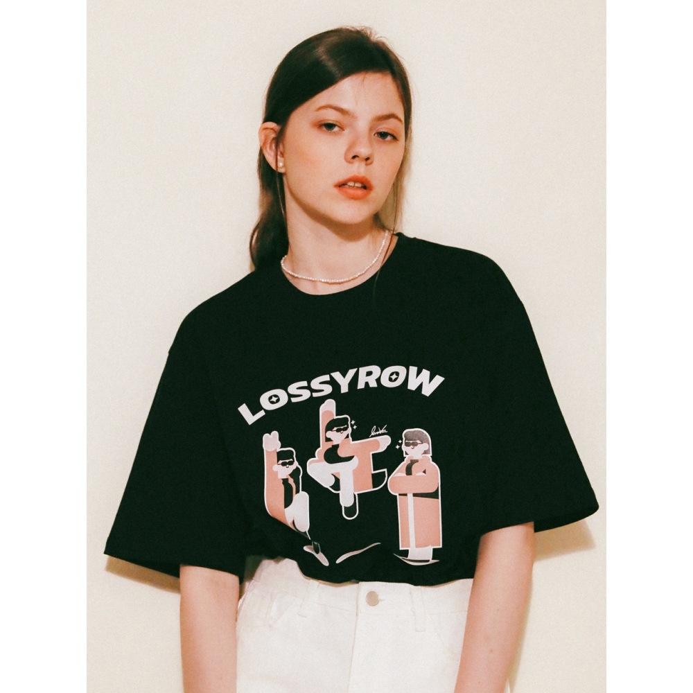 LOSSYROW ロッシロウ X Vanrora グラフィック T シャツ ブラック