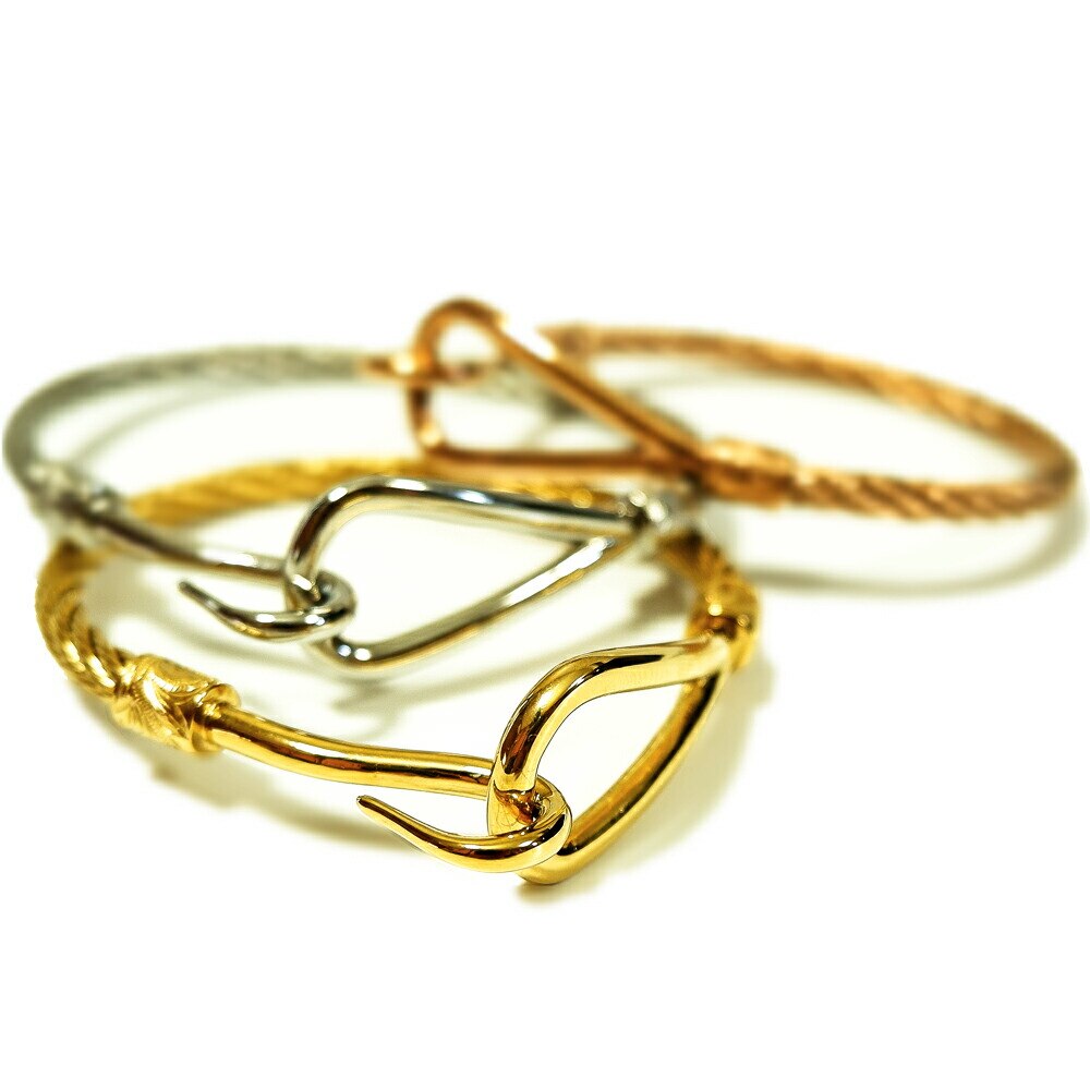 ハワイアンジュエリー バングル レディース メンズ つけっぱなし フィッシュフック スクロール 波