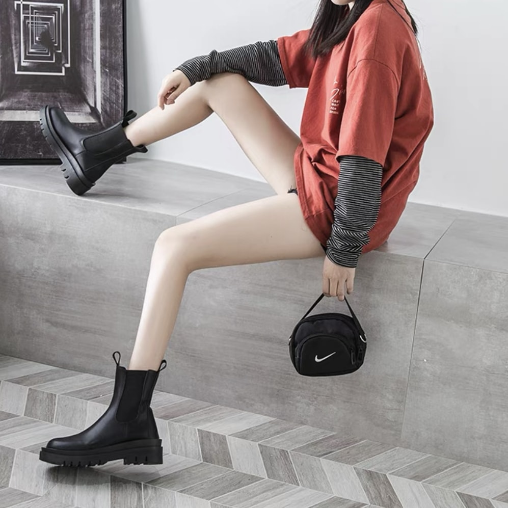 ブーツ ショートブーツ ミドルブーツ 5cmヒール 厚底 ラウンドトゥ 歩きやすい 履きやすい 走れる 大人可愛い シンプル カジュアル おしゃれ かっこいい 大人っぽい メンズライク ボーイッシュ