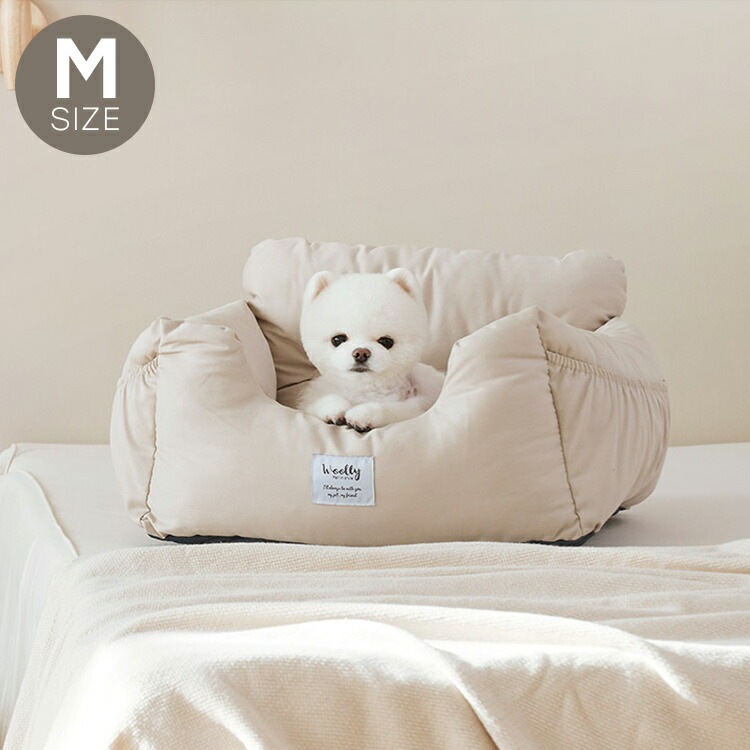 Woolly Pet in style 犬に優しい ペット用 カーシート Mサイズ 504530cm CREAM クリーム ドライブシート 固定ベルト付き ペットベッド 車用 ドライブシート ルー