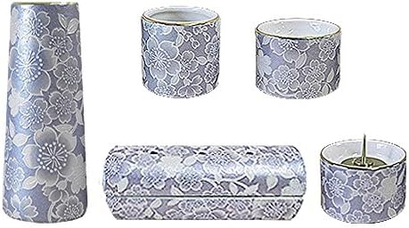 陶器製 モダン仏具5点セット『ゆい花』 (横置き筒型香炉) 藤 (j1272-1-3)