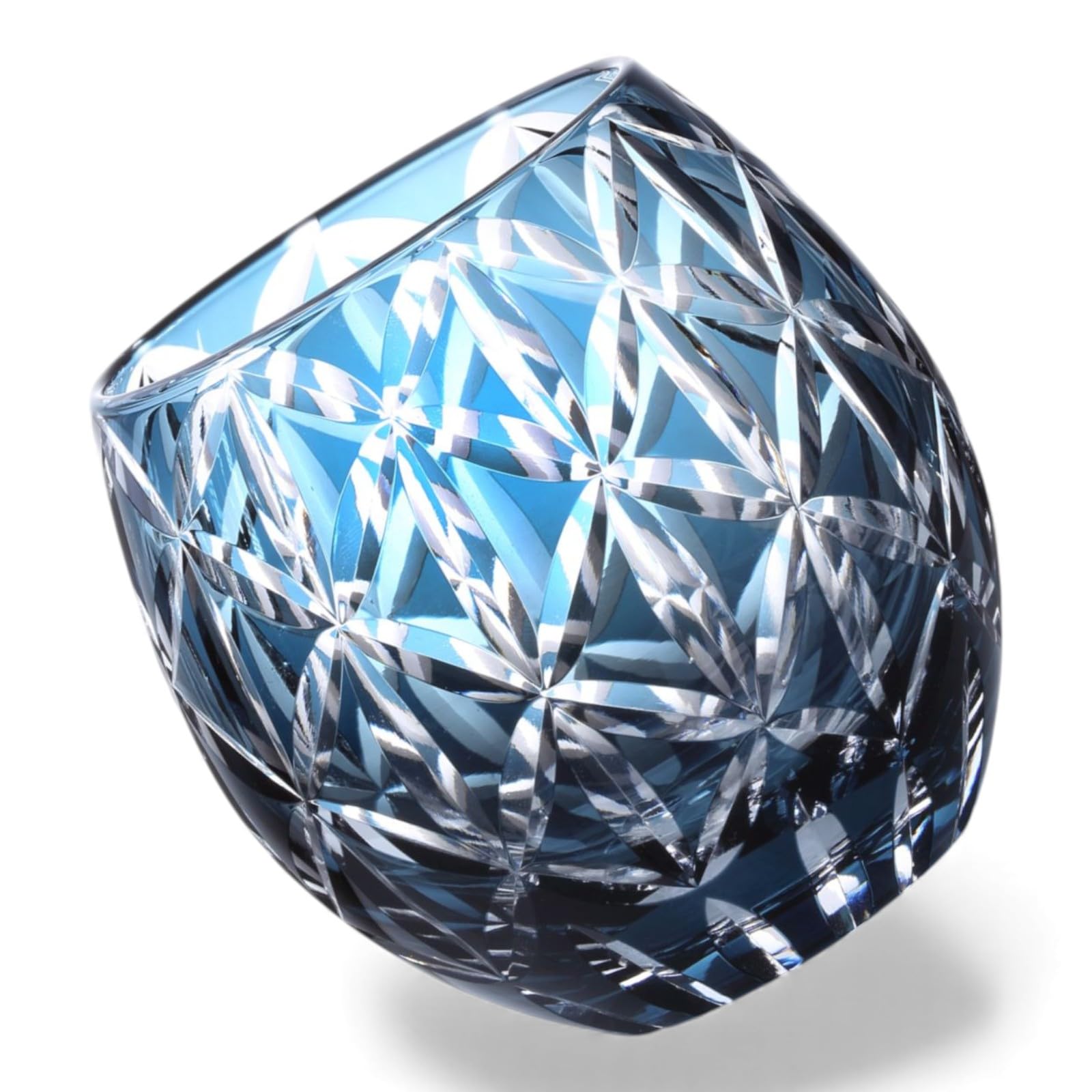 匠美風 ディナー ラグゼ 切子 エッグ型 グラス カップ Φ6.9×8.9cm 350cc 菱紋 インクブルー 煌雅 PNO.332913