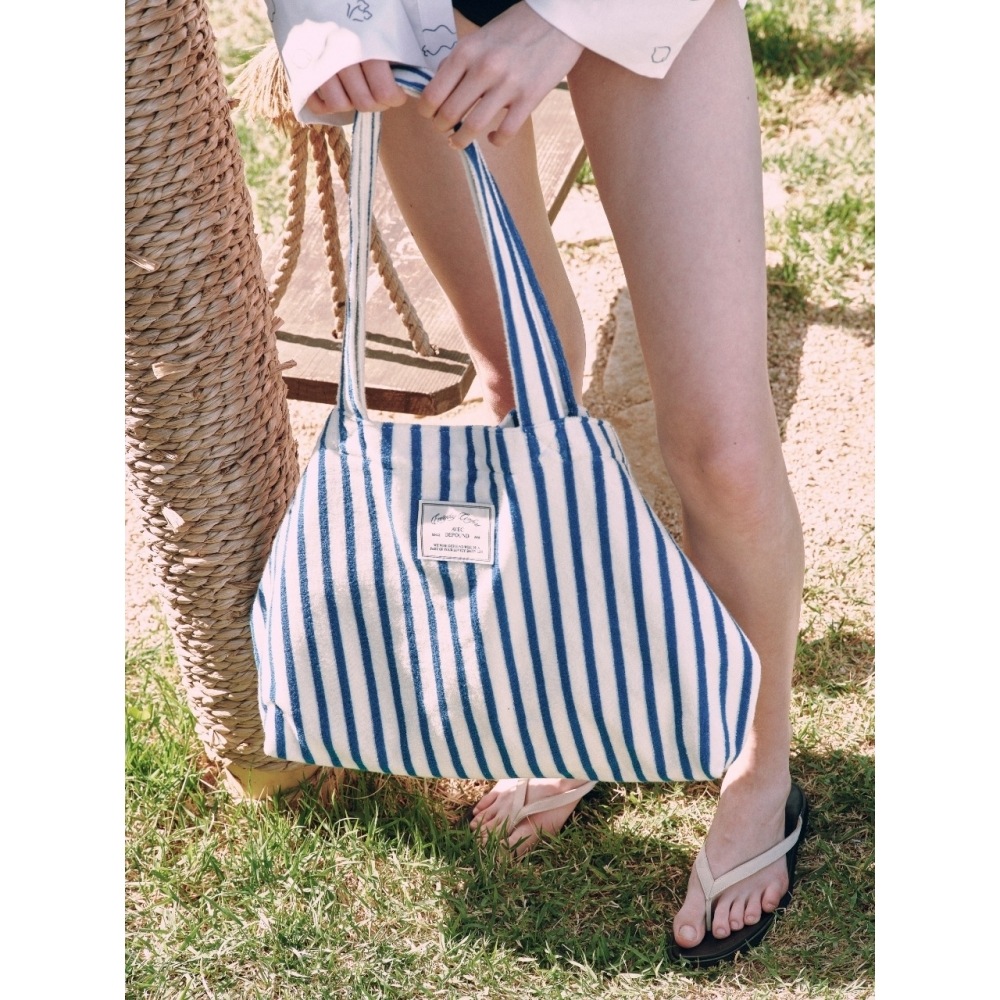 デパウンドストライプテリーバッグブルー (L)