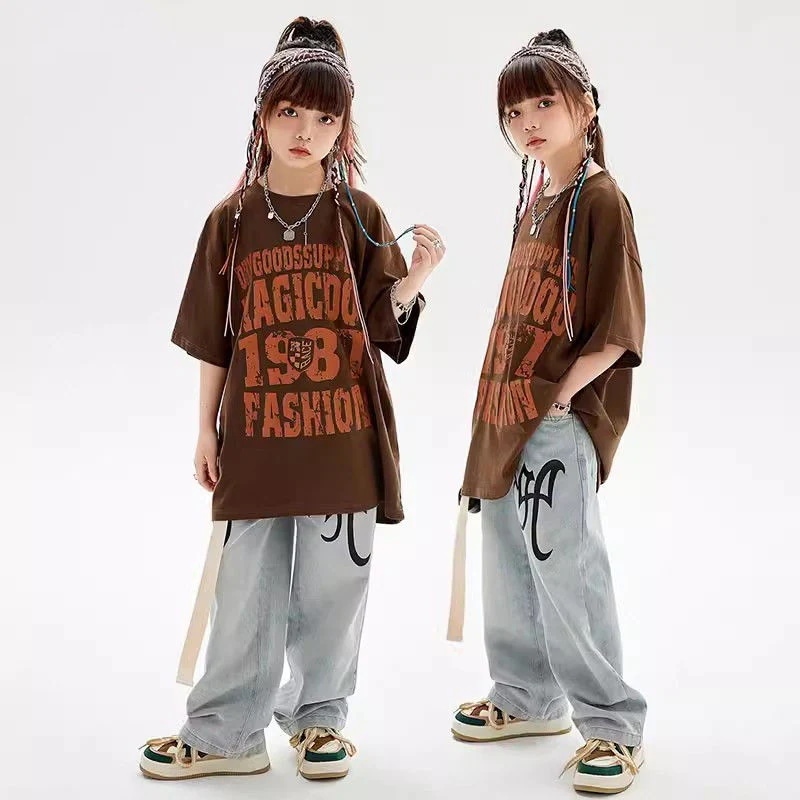 【99% 好評価】街舞児童潮服ヒップホップアメリカ復古は古い半袖セット男女児童児童児童hiphop表演出服を作った