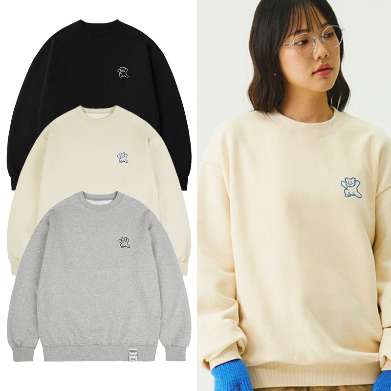 [UNISEX]Small Line Bear Smile Man to Man_3color