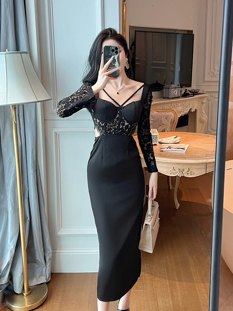 秋 ワンピース ドレス 秋春 ロング フラウス風 シワ ウエストチェーン付き タイプ キャバ 大人 ウェディング 結婚式 ドレス パーティードレス お呼ばれ 披露宴