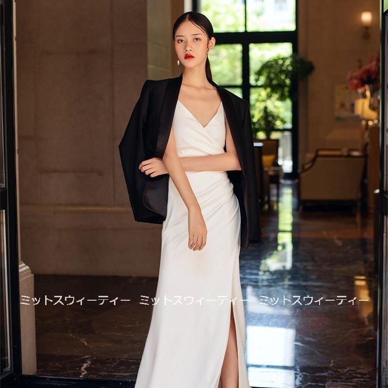 韓国ファッションウエディングドレス 二次会 ソフトスレンダードレス 演奏会 ロングドレス 前撮りドレス バックレス パーティードレス 花嫁 ウェディングドレス 披露宴 結婚式