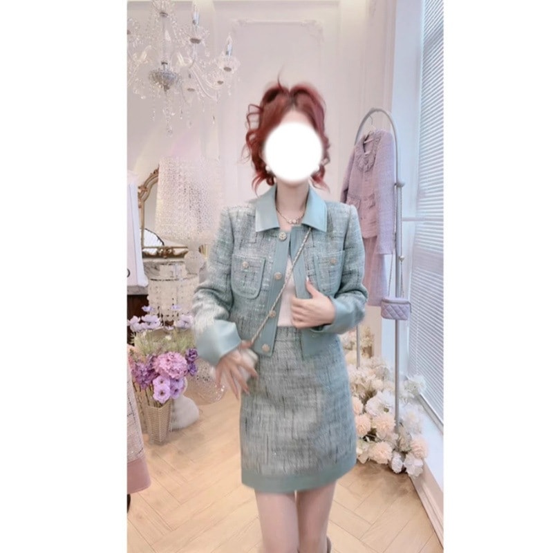 ハイエンドのカスタマイズ-Xiaoxiangfeng 気質ファッションスーツ女性 2025 秋と冬の新しいスタイルの女性のトップジャケットとスカートの 2 点セット