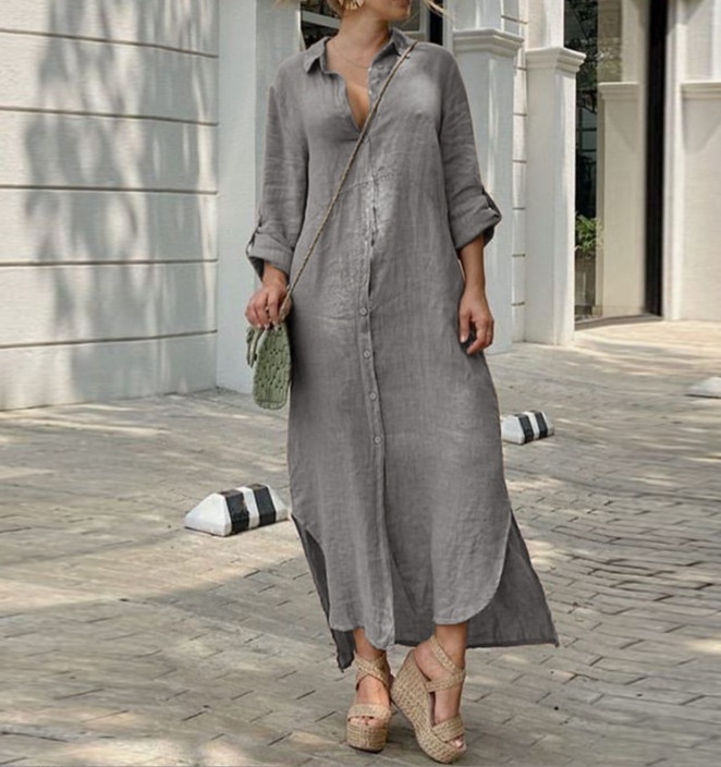 ヨーロッパとアメリカの綿と麻のドレスAmazonの新しいシャツの襟の綿と麻のボタンのロングスカート301 5,822円