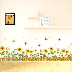ウォールステッカー ウォールシール ひまわり 向日葵 バタフライ 幼稚園 植物 壁シール 壁紙シール