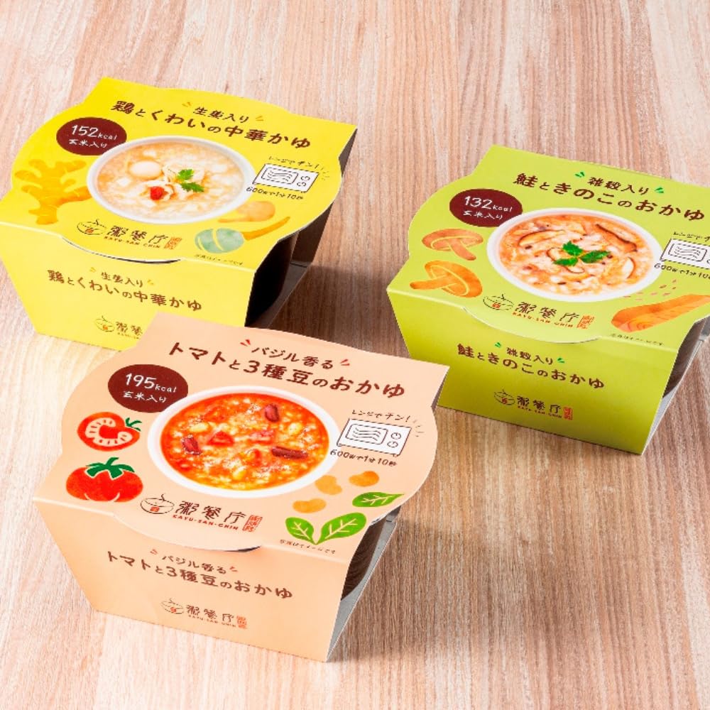 お粥専門店 粥餐庁 カップ粥 (ご自宅用 / 12個入 3種×4個) 国産米使用 (鮭ときのこのおかゆ ×4 / 鶏とくわいの中華かゆ×4 / トマトと3種豆のおかゆ ×4) マタニティフード認定商品
