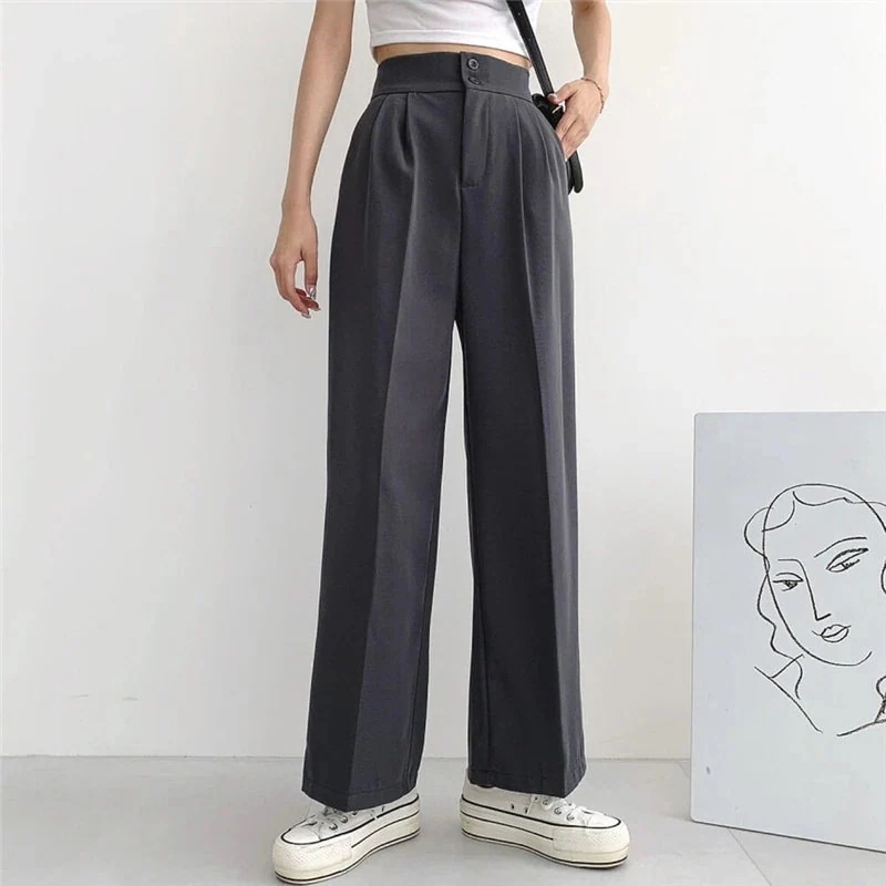 【SNS大人気韓国風】 美脚 脚長 ハイウエスト レディース ボタンストラップ ワイドパンツ 女性 ボトムス ワイド パンツ ハイウエストパンツ ズボン 長ズボン ロングパンツ ストレートパン